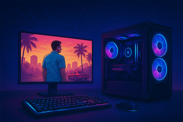 Best PC Build for GTA 6: Max FPS & Performance 4 Gta 6 Gamer setup with vibrant sunset background