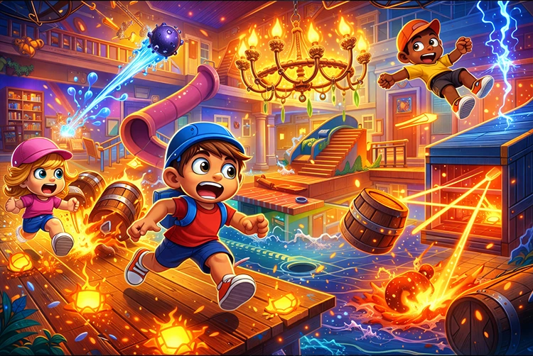 Obstacle course chaos inside the house of hazards