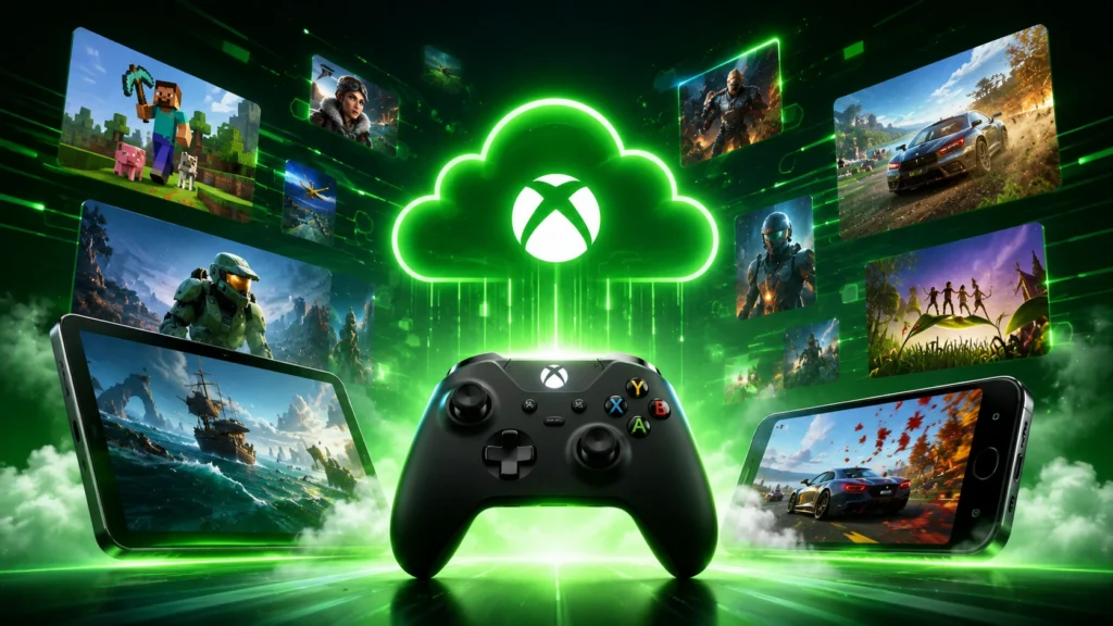 XBOX Cloud gaming in neon vibrance